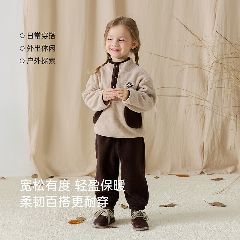 babylove婴幼儿裤子春秋款束脚裤奥利绒儿童卫裤户外长裤宝宝休闲裤 墨绿色 90 cm
