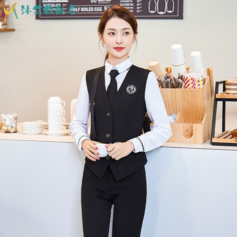 沐筠酒吧ktv调酒师台球俱乐部男女服务员工装刺绣logo发型师马甲套装