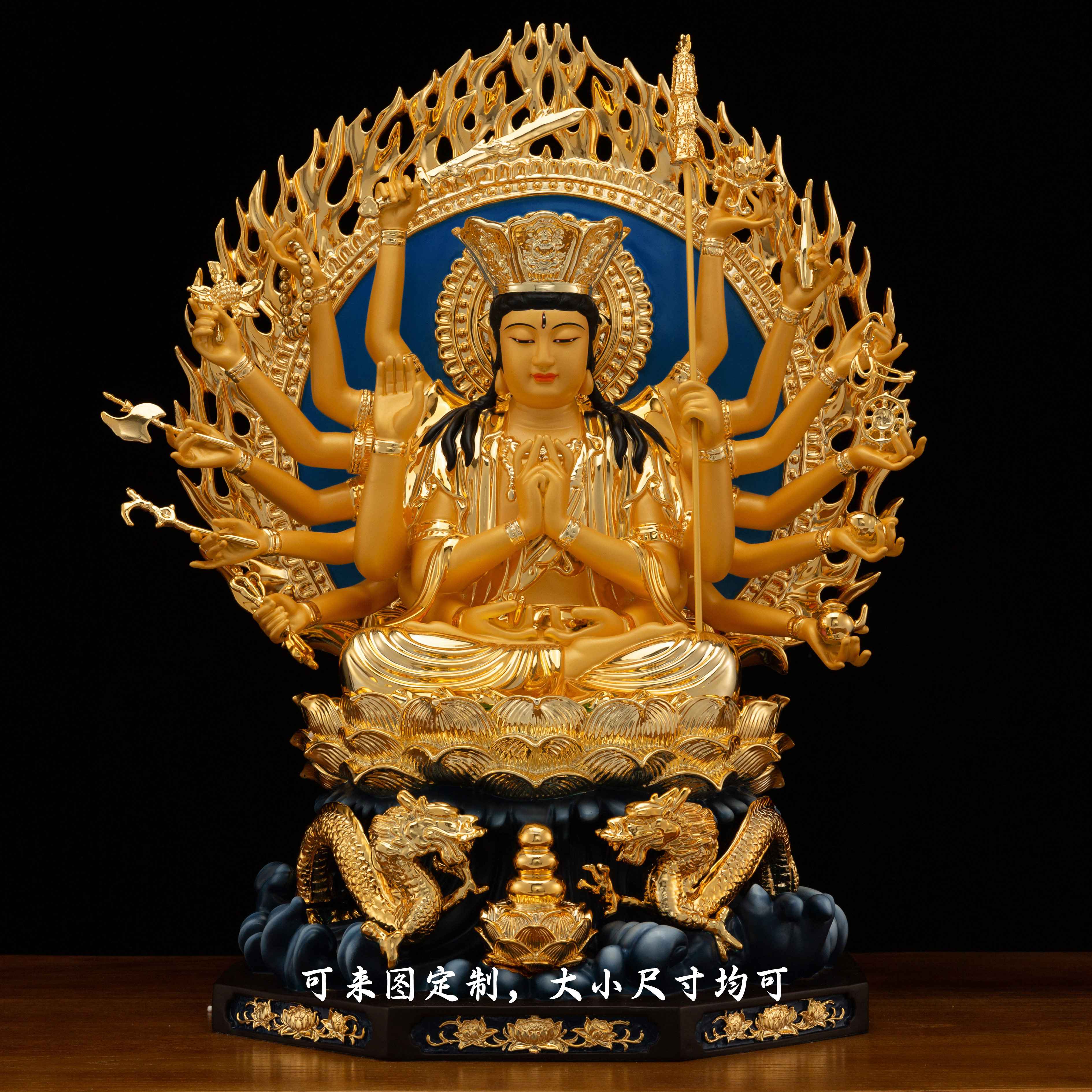 oqb准提佛母像 树脂玻璃纤维木雕铜雕鎏金准胝观音 家用准提菩萨佛像