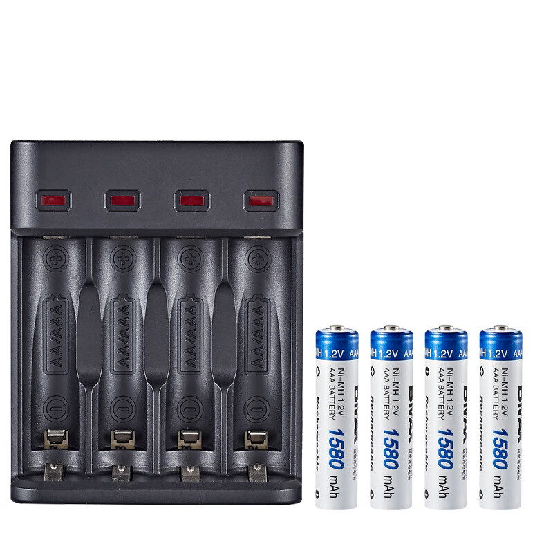 BMAX柏玛斯1.2V5号AA7号AAA镍镉镍氢充电电池 充满灭灯4槽USB充电器 充电器+4节7号1580mAH