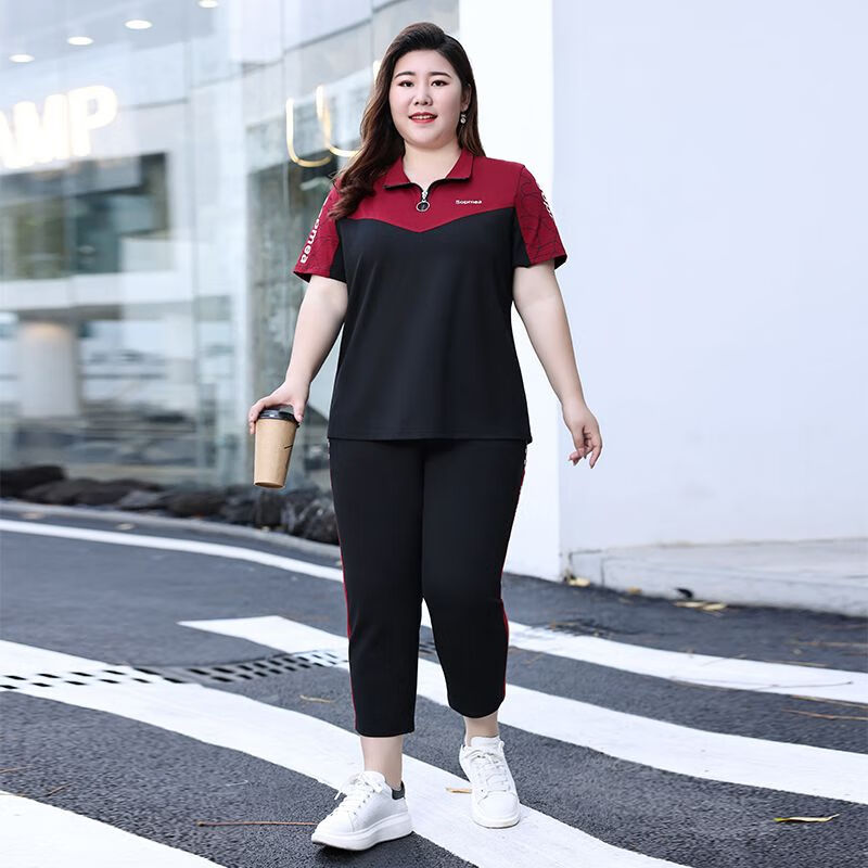 佐文森特大码胖mm300斤运动女夏季宽松显瘦400斤加肥加大短袖两件套