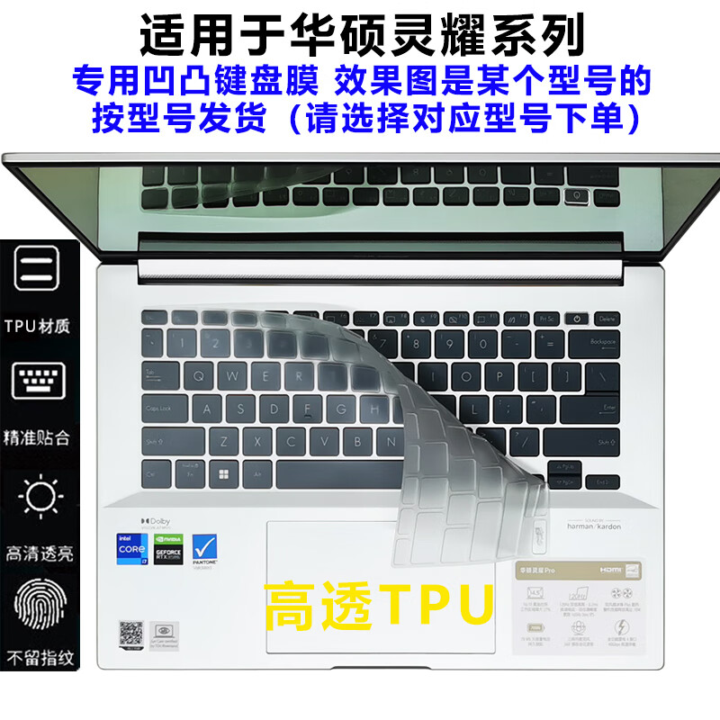 熙露 华硕灵耀Pro14/16键盘膜灵耀14/15屏幕膜灵耀13/X13外壳保护膜 高透TPU键盘膜 华硕灵耀15 2023款（UM3504DA）