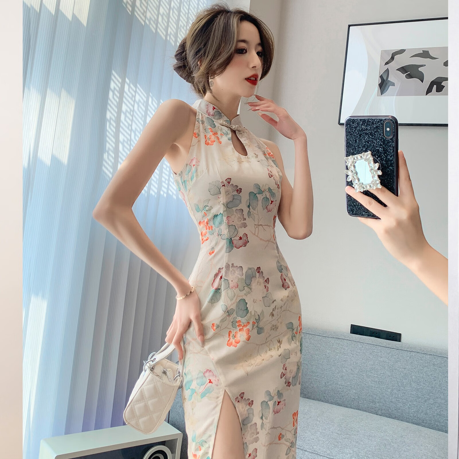 法薇琳新中式连衣裙女复古国风开叉旗袍裙子女夏季设计感盘扣改良性感