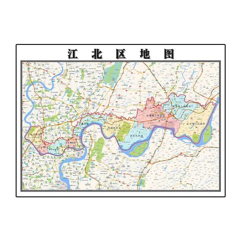 江北区地图1.1米高清重庆市新版会议室办公室高颜值自粘装饰画 覆膜