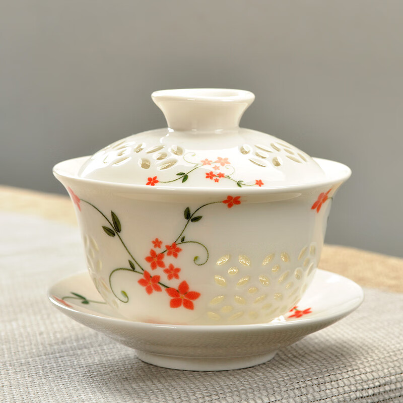 妙普乐镂空陶瓷茶杯 青花瓷玲珑茶具套装蜂窝镂空整套陶瓷功夫茶具