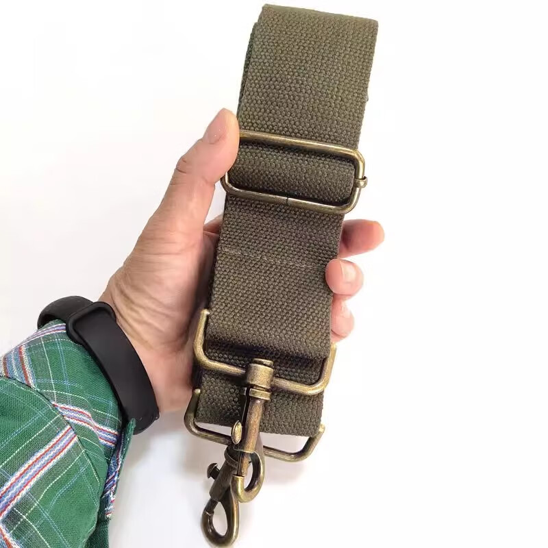 佳品优旅行包背带运动包斜跨背带加宽厚帆布5厘米宽可调节替换带包带子 老绿色+古铜配件一条