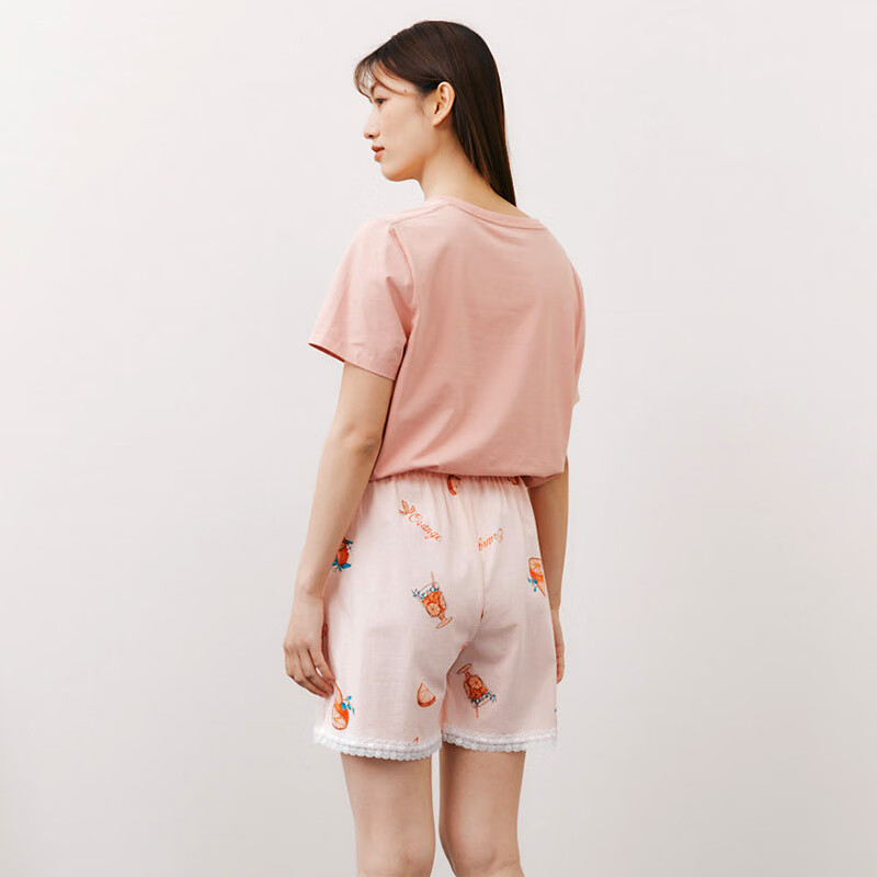 三枪家居裤春夏季全棉睡裤女士甜美风小个子可外穿薄款纯棉宽松版短裤 浅橘橙子 L (165/90)