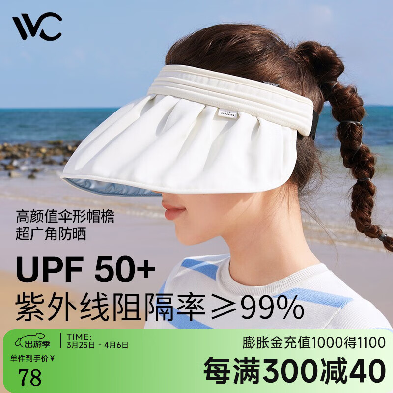 VVC防晒帽女夏季蓓蕾遮阳帽防紫外线空顶帽户外沙滩太阳帽子 冰川白 可调节