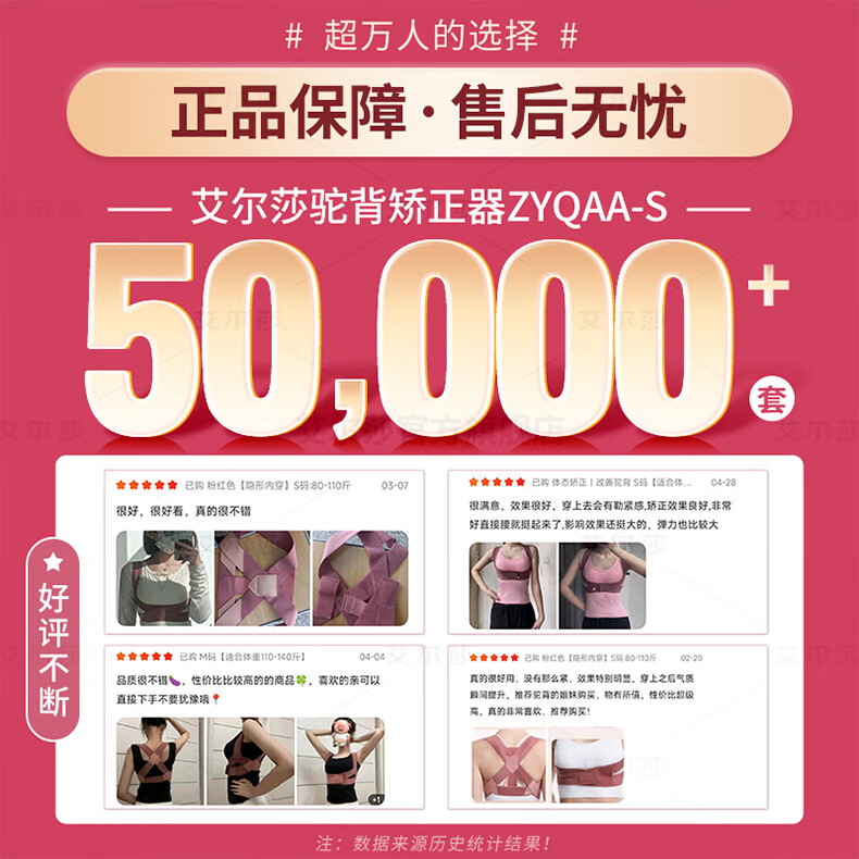 艾尔莎【明星同款】矫正器防驼背背部成人儿童开肩矫姿带直背美背坐姿 粉红色L【隐形内穿】140-170斤ZYQAA-S