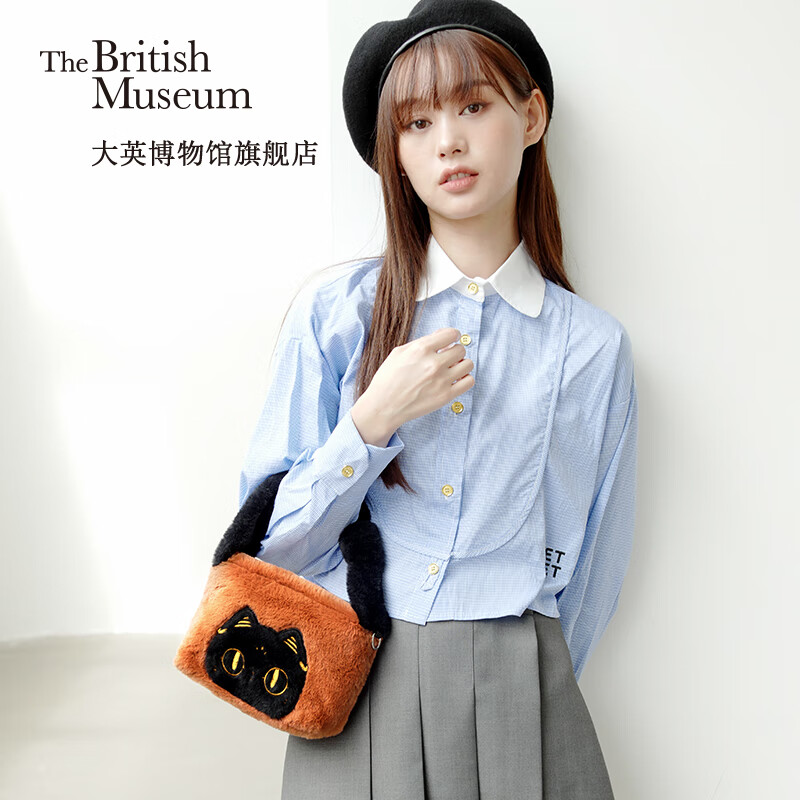 大英博物馆盖亚安德森猫毛绒猫咪刺绣手拎包单肩斜挎包生日礼物