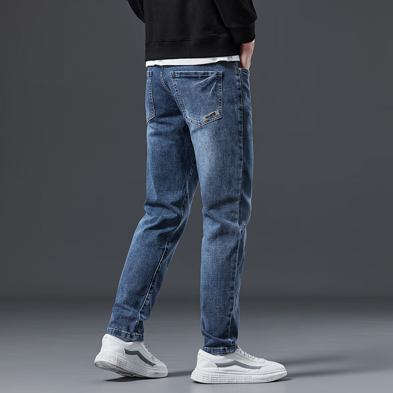 以纯男士牛仔裤春秋季季厚款修身直筒男裤潮流新款弹力休闲九分裤男款