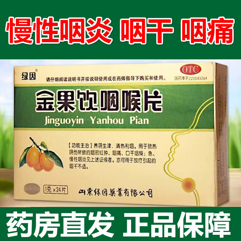 绿因 金果饮咽喉片24片 咽痛口干慢性咽喉炎喉咙含片 1盒