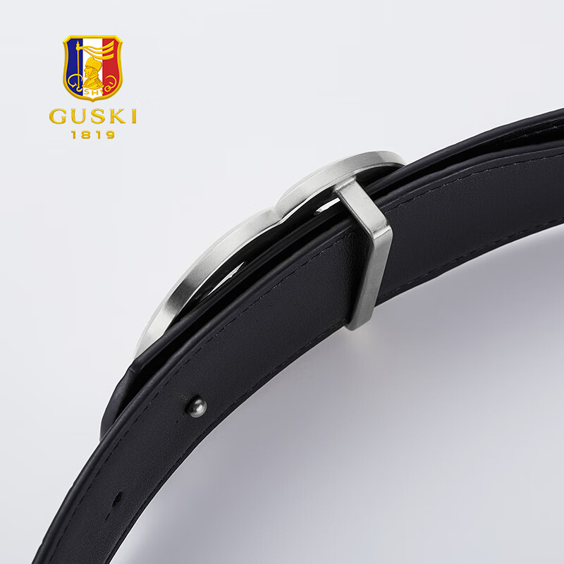 古士旗（GUSKI）法国品牌男士皮带男真皮内穿式牛皮腰带礼盒生日礼物送男友老公 内穿银扣+黑鳄鱼纹【高定礼盒】 105cm -130cm,联系客服备注