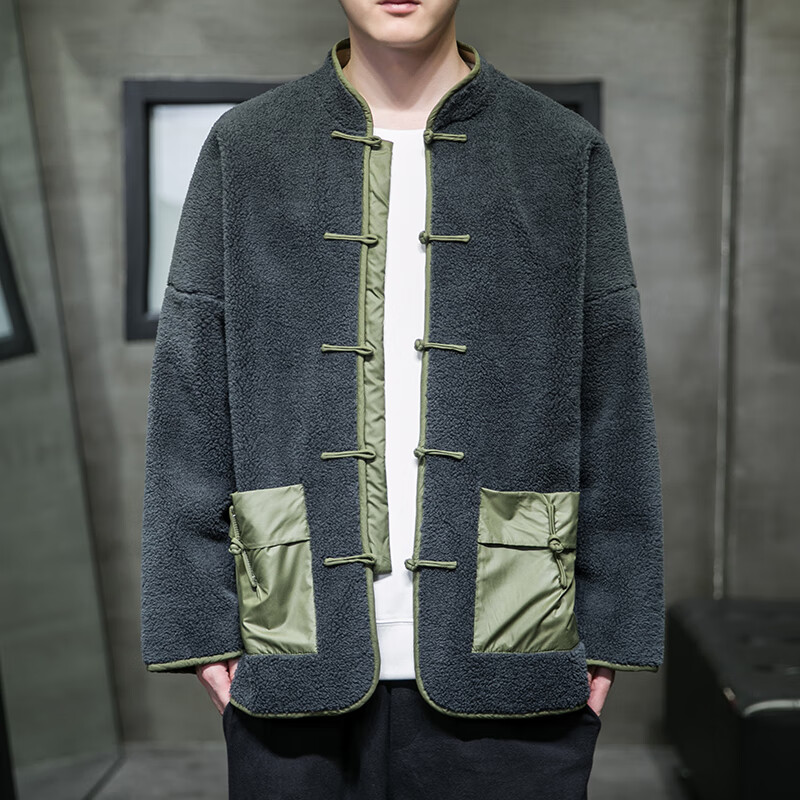 专帅男士唐装男秋冬季中国风羊羔毛棉服盘扣汉服棉衣新中式男装外套潮