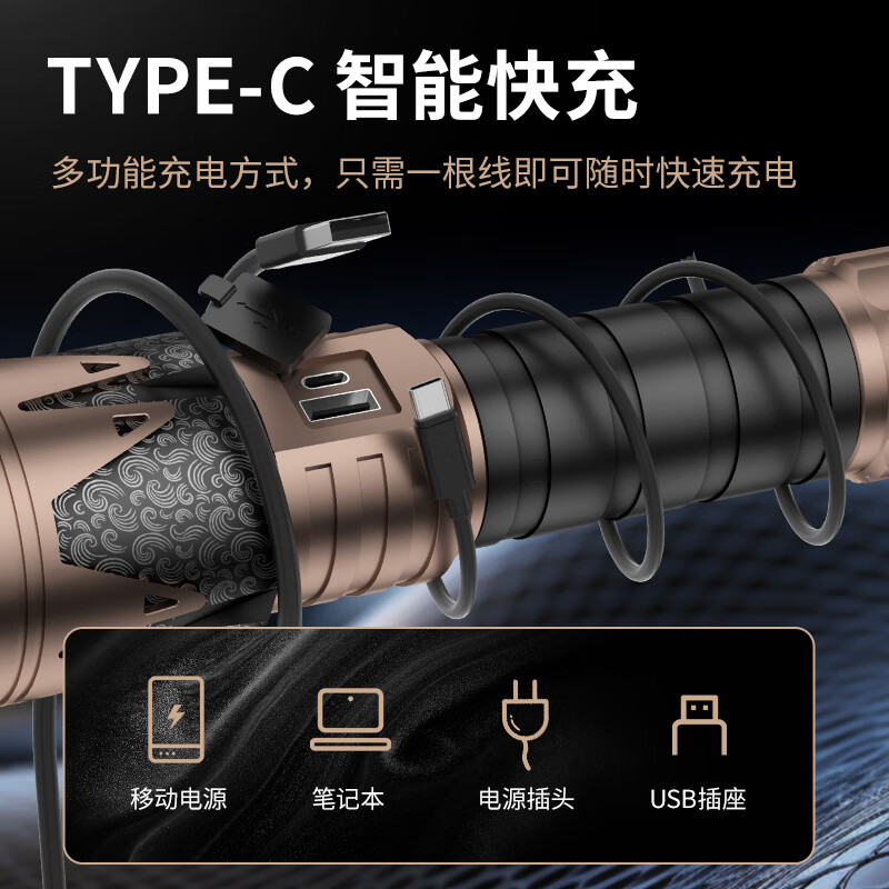 天火辰龙穿天炮手电筒知了猴激光强光户外家用充电超亮远射超长续航 辰龙/1800LM/送聚焦透镜/标配