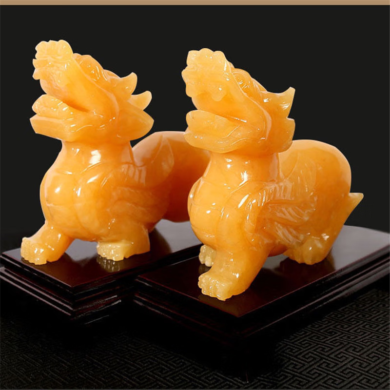 开运天然米黄玉貔貅摆件大号赠送底座旺事业居家办公摆件 15厘米貔貅