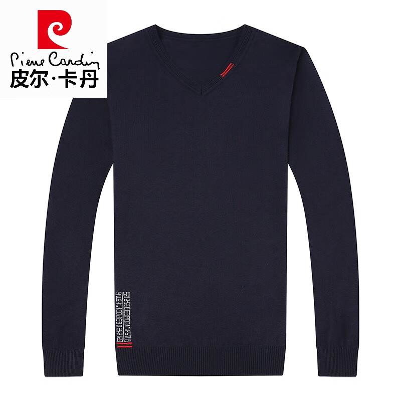 皮尔卡丹（pierre cardin）高档秋冬季新款v领毛衣男装纯色羊毛衫休闲打底针织线衣长袖上衣 黑色 M