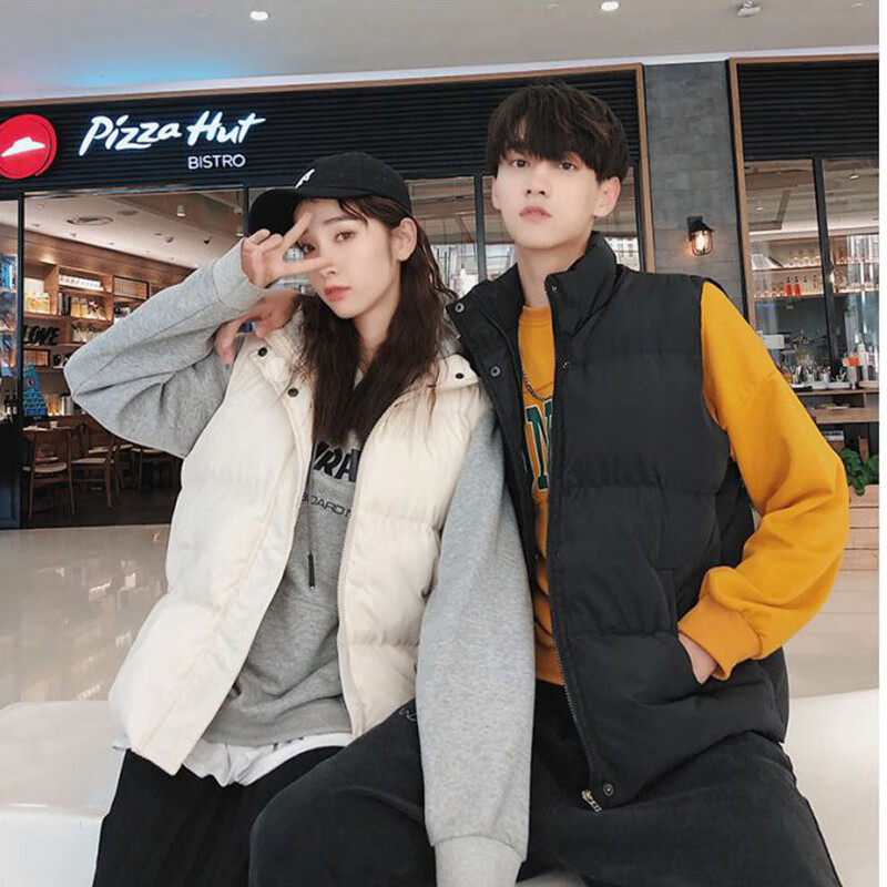 唐努乌秋冬马甲侣款夹棉男女同款男士无袖棉衣休闲保暖情外套马夹 黑单件 M 【90-115斤】