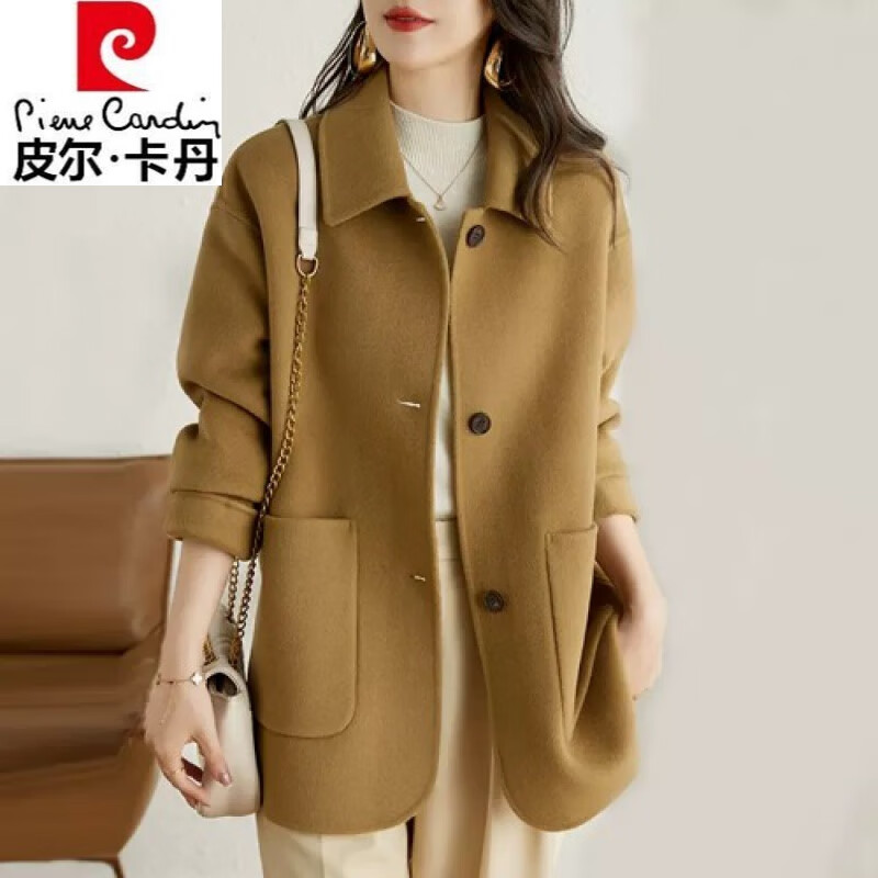 皮尔卡丹（pierre cardin）品牌毛呢外套女士中长款感2025秋冬新品大号双面羊绒呢子大衣 驼色(版)【优先发货】 常规 2XL 【建议128-141斤】