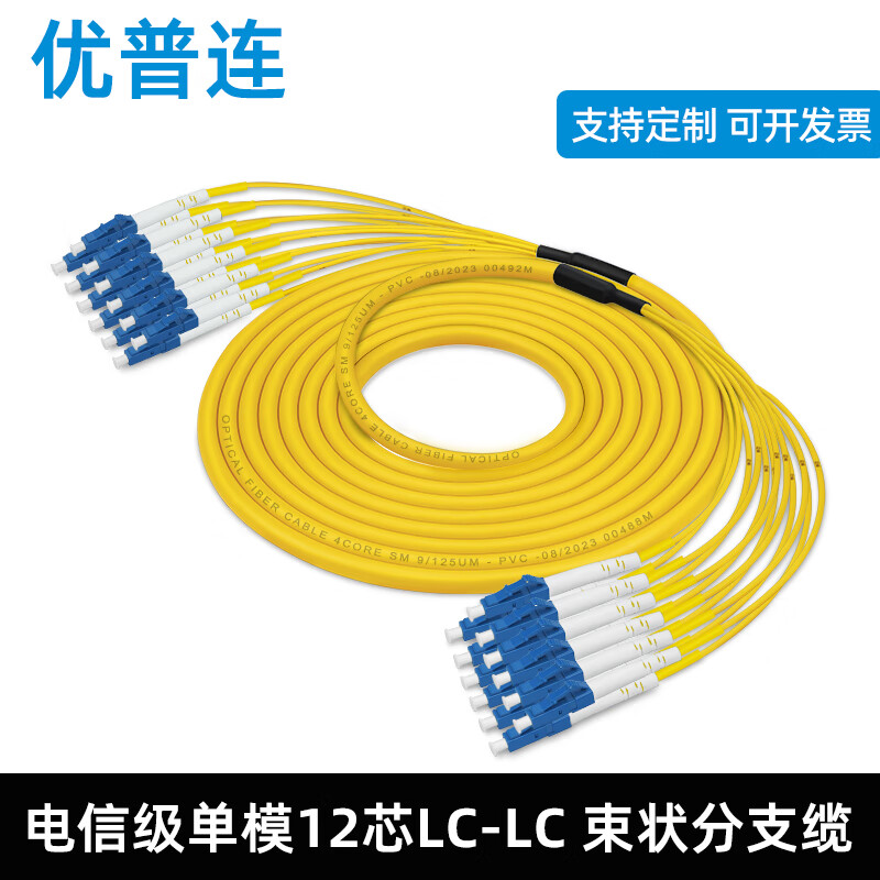 优普连 束状分支单模尾缆4/8/12芯24芯lc-lc-fc-SC 电信级集束光缆非金属光纤跳线多芯光钎线 抗拉双保护 单模12芯尾缆LC-LC（接头可定制） 5米