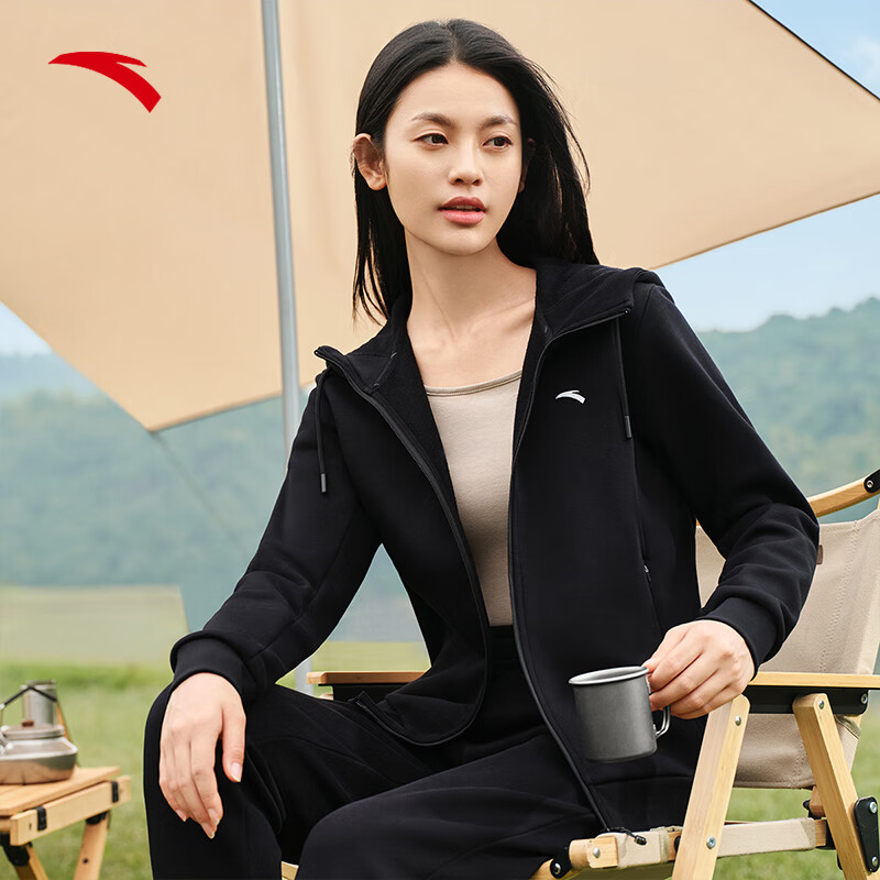 安踏薄绒运动套装女春季款健身跑步服休闲户外针织外套长裤