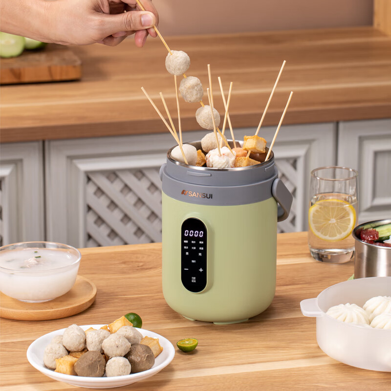 山水（SANSUI）电炖锅隔水炖盅多功能煲汤煮粥锅1-2人便携烧水保温全自动蒸煮一体小炖锅 1.8L不锈钢内胆【炖盅0.6L+蒸笼】 1.8L