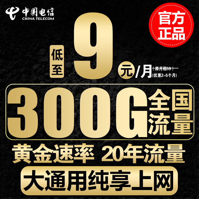 中国电信电信流量卡手机卡通话卡5g上网卡无线流量不限速低月租学生卡电话卡 通用王-9元300G全国流量+黄金速率+流量20年属于什么档次？