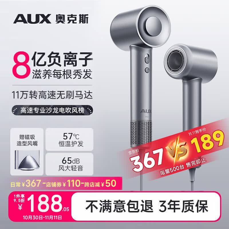 奥克斯（AUX）高速吹风机家用速干大风力电吹风负离子护发理发店专用大功率轻音吹风筒无叶电吹风机送男女生礼物高性价比高么？