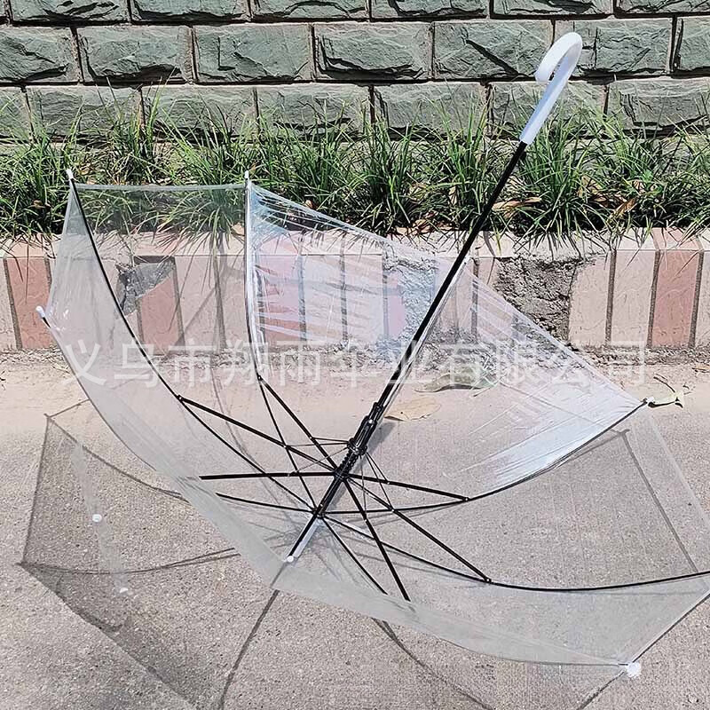 妙普乐8骨透明雨伞拍照白色彩色环保伞自动雨伞一次性创意网红伞地摊 透明白