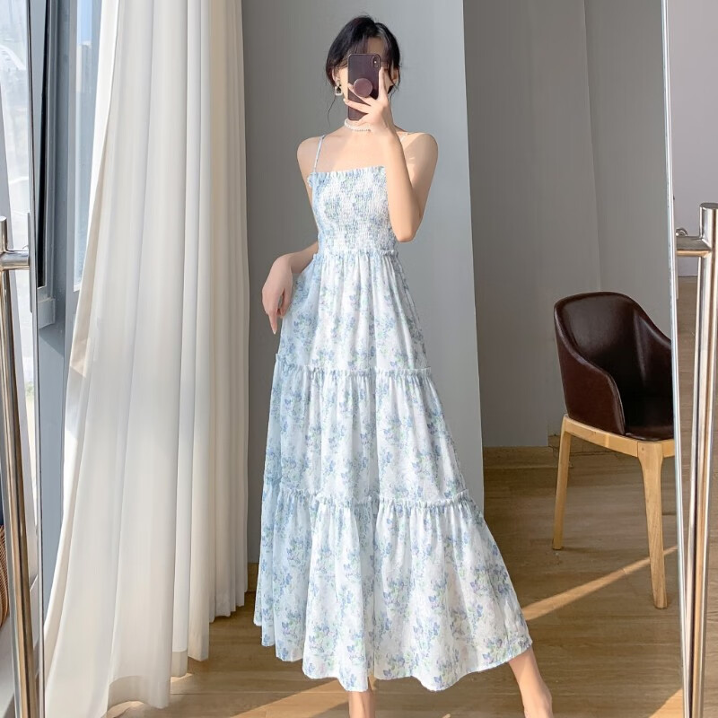 度假风绝美温柔风长裙森系高级感雪纺碎花连衣裙子女装夏季蛋糕 