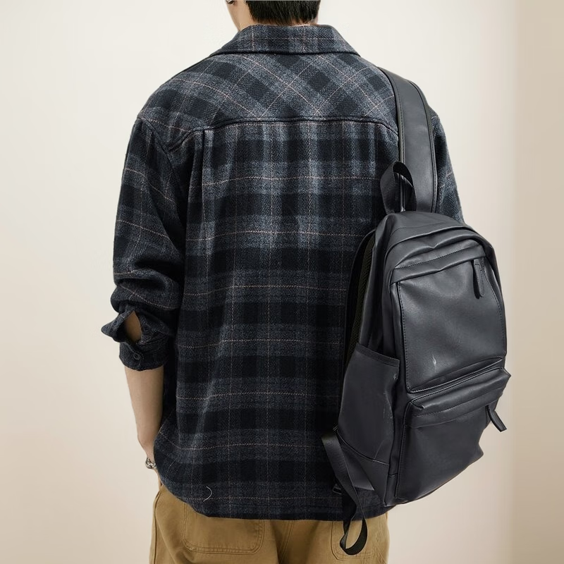 邦约恋人磨毛格子衬衣宽松休闲风青年上衣大码长袖衬衫美式重磅春夏外套男 灰色 Z956 L 建议126-140斤