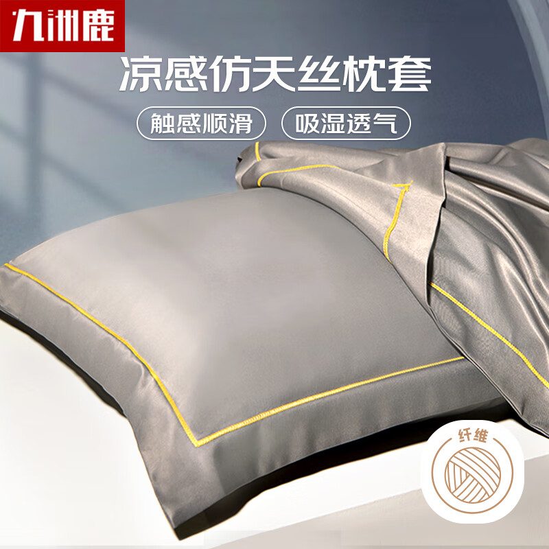 九洲鹿仿天丝抗菌防螨枕套冰丝枕头套一对48*74cm双人枕芯套夏季