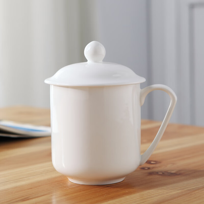 oneday高端品牌景德镇陶瓷带盖茶杯办公杯骨瓷水杯会议杯酒店会议室