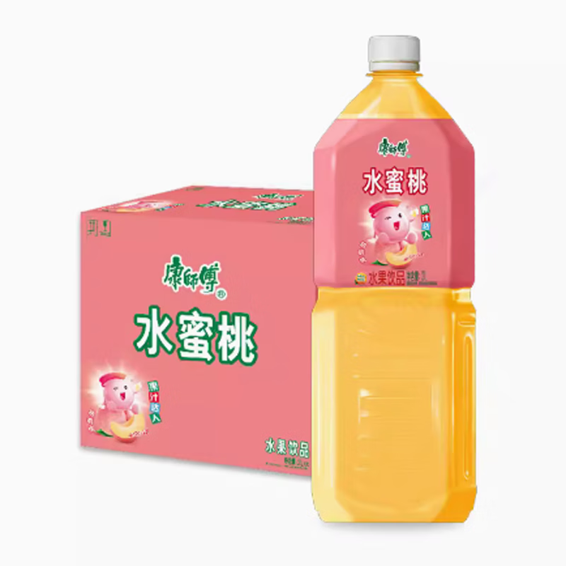 康师傅饮料水蜜桃味2升*2瓶家庭分享装水果饮品大瓶果味果汁桃汁 2l 2