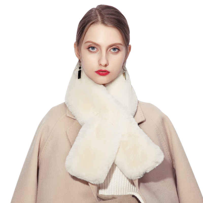 达芬奇密码 冬季流行时尚日系可爱仿獭兔毛纯色女士围脖 奶白色