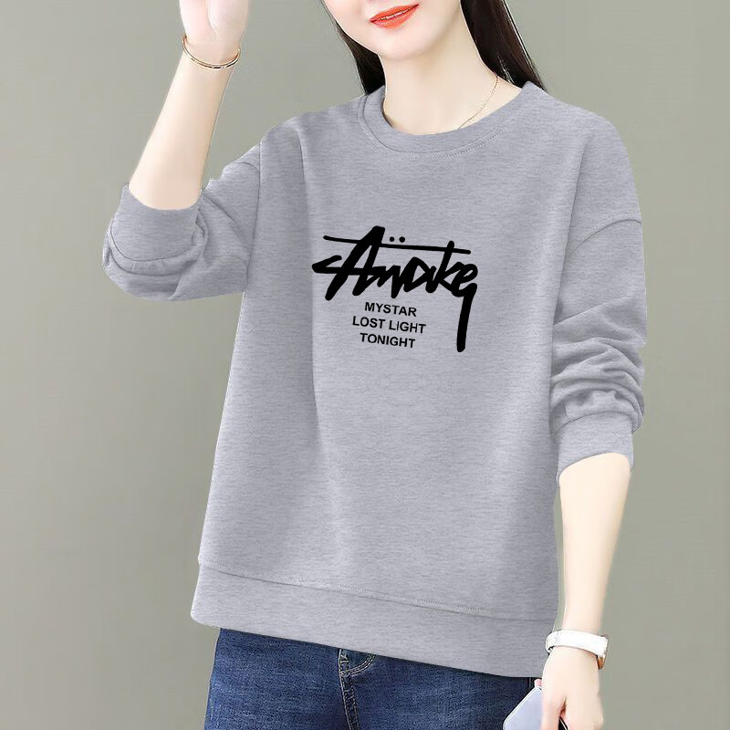 2024新款潮韩版春秋季宽松显瘦百搭短款上衣外套女 灰色薄款-a点字母