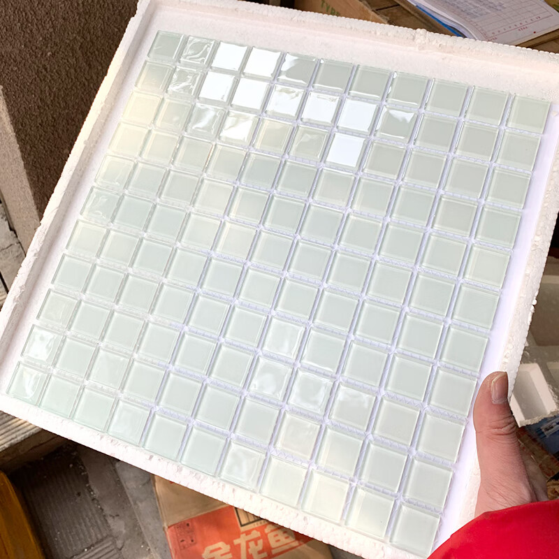 華欣碩水晶玻璃馬賽克瓷磚鏡面背景墻衛(wèi)生間水池自粘魚池游泳池拼圖瓷磚 白色 純白色水晶款 30×30