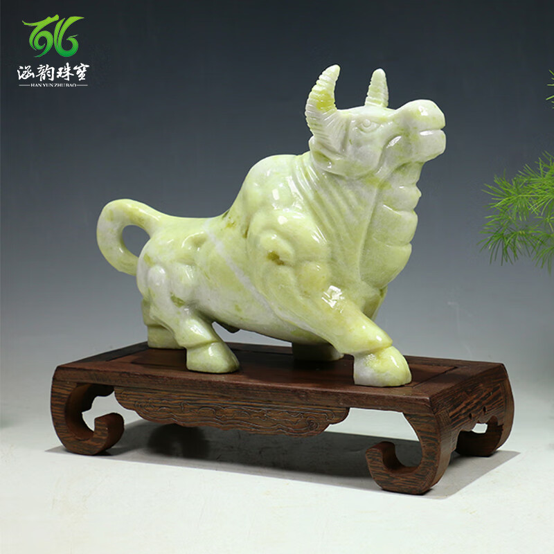 涵韵珠宝蓝田玉生肖牛摆件天然玉石雕刻牛转乾坤家居玄关吧台摆件