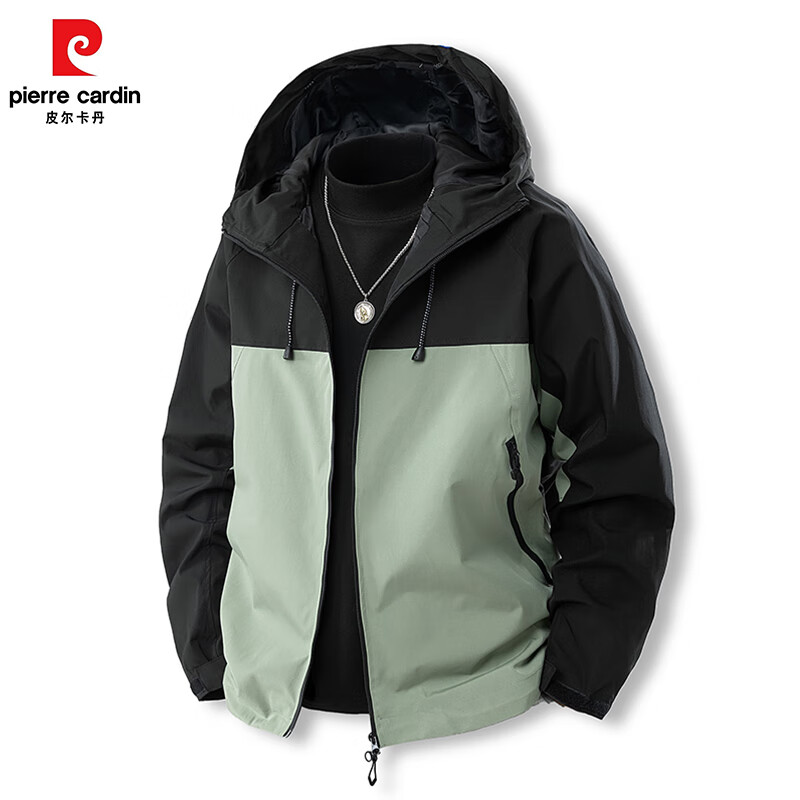 皮尔卡丹春季户外防风防水薄款冲锋衣男女同款单冲情侣款夹克外套登山服 黑色 L