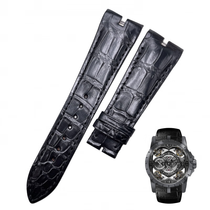 oemg适用罗杰杜彼表带鳄鱼皮罗杰杜彼excalibur王者系列表带真皮头粒