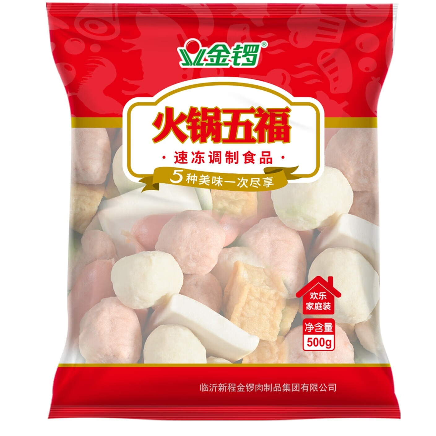 金锣火锅五福500g（猪肉丸+鸡肉丸+鱼豆腐+亲亲肠+千页豆腐）