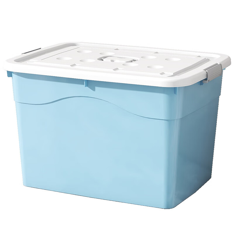 玩具收纳箱衣服被子收纳整理箱家用特大容量储物箱宿舍塑料箱 北欧蓝 80#(长46*宽32*高26四轮