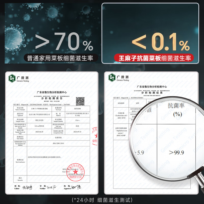 王麻子菜板 不锈钢家用抗菌99%防霉防滑砧板双面可用 双面抗菌菜板（99%抗菌率）