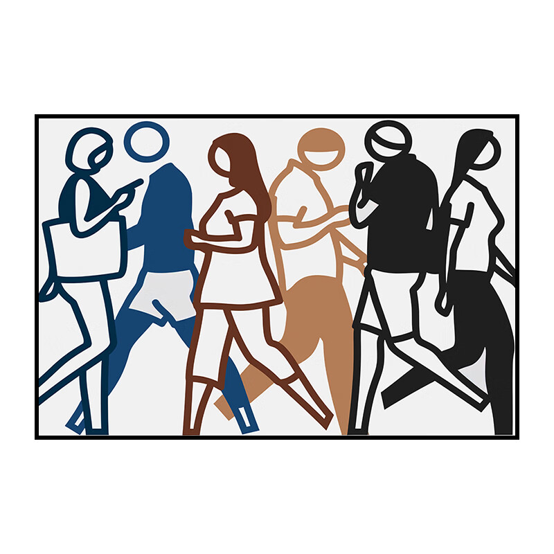 行走人群极简现代抽象民宿酒店装饰画挂画 1 30*40cm经典黑框油画布