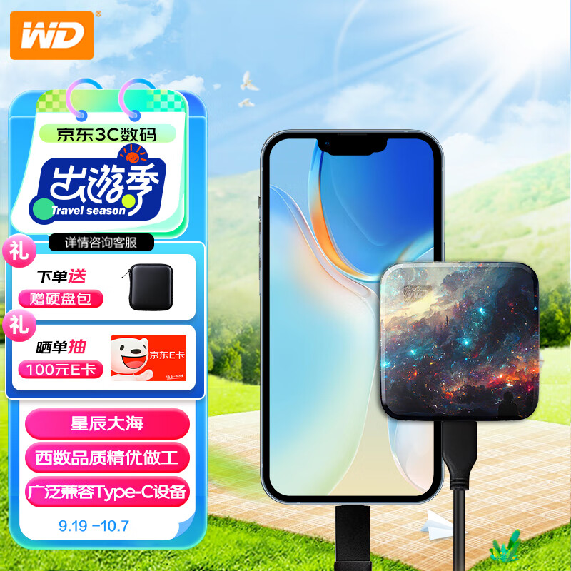 西部数据（WD）移动固态硬盘（PSSD）Elements SE新元素SSD 便携迷你 个性企业定制 手机直连笔记本电脑外接 星辰大海 1TB