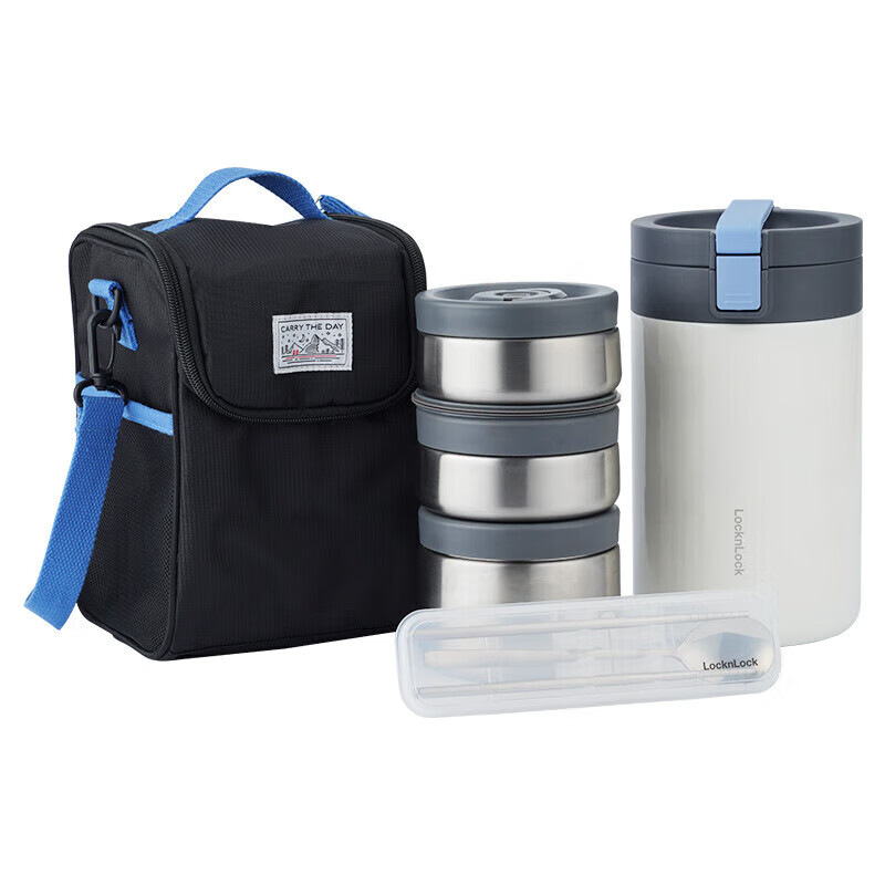 乐扣乐扣(LOCKu0026LOCK)不锈钢多层保温桶便当饭盒上班族学生带饭饭盒配包餐具2L深蓝色