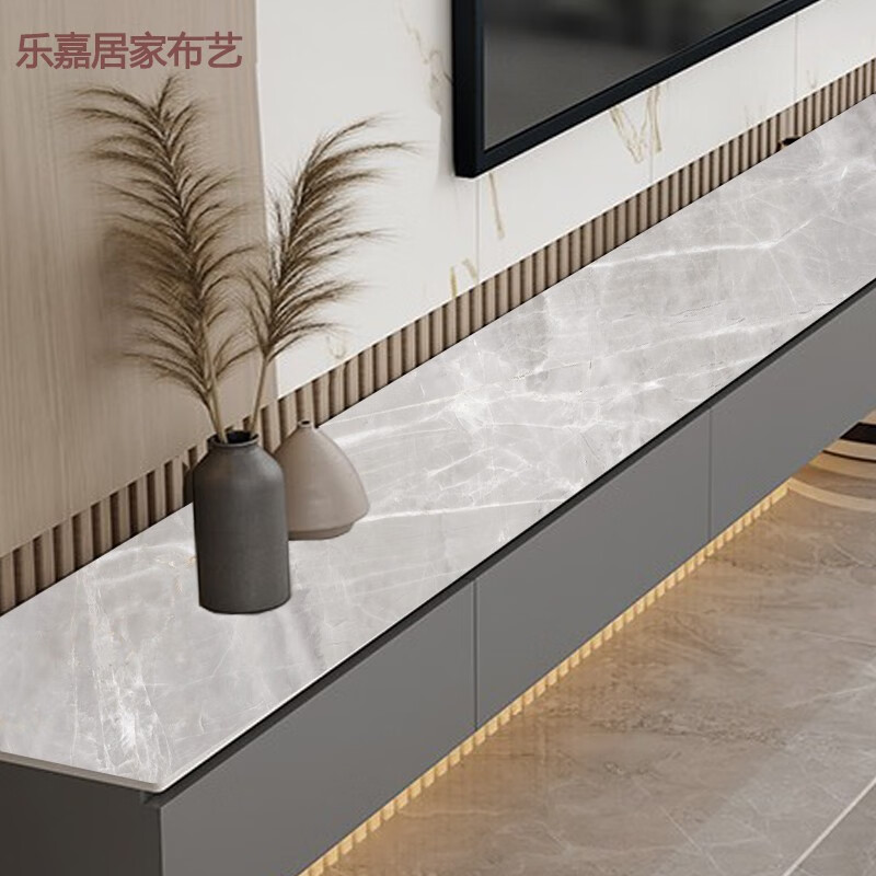 NIANJIE北歐超長條桌電視機(jī)柜電視柜桌布臺布茶幾防水防油長方形客廳桌墊 理石灰【加厚1.8毫米】 45*200cm