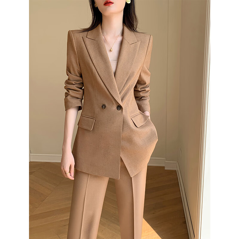 装女2024春秋季新款时尚气质女神范高端职业休闲西服 棕色 西装 子 s