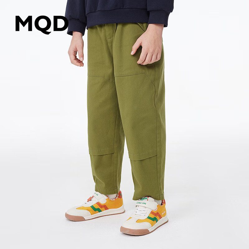 MQD童装男童休闲裤复古潮酷儿童户外工装风运动长裤子 军绿 130
