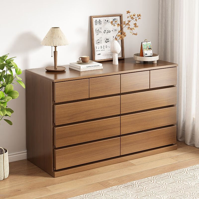 木鲸谷实木斗柜现代简约家用收纳柜卧室抽屉式复古多功能储物柜五斗柜 【板栗色】整装发货 100长实木五斗柜